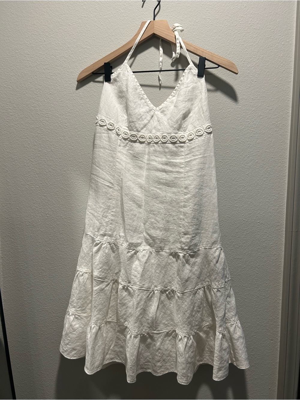 J. Crew Size 6 White Halter Tiered Linen Dress
